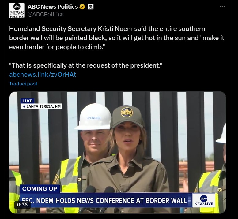 Perchè Donald Trump ha fatto colorare di nero il muro al confine con il Messico? muro nero messico