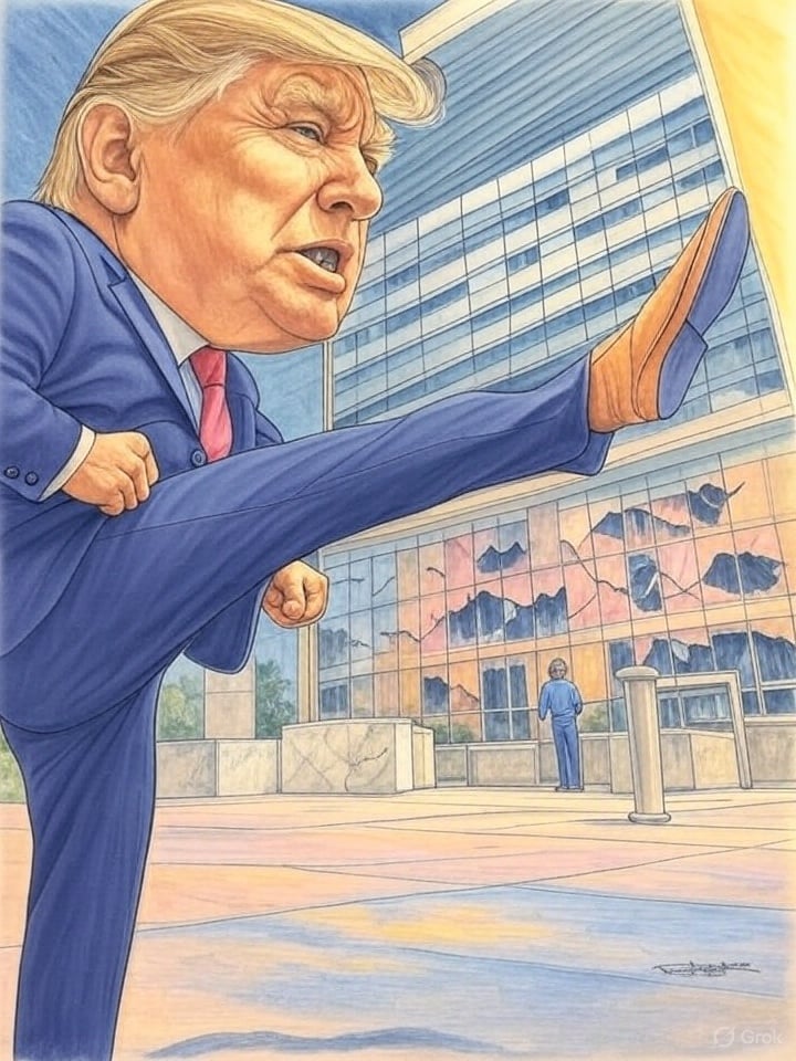 Bloccato sulla scala mobile e col gobbo in tilt, Trump se la prende con la tecnologia dell'ONU image 1