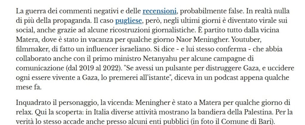 Chatbot e false recensioni, così Israele muove guerra online a locali italiani. Dietro il presunto spin doctor di Netanyahu? israele puglia quotidiano di puglia