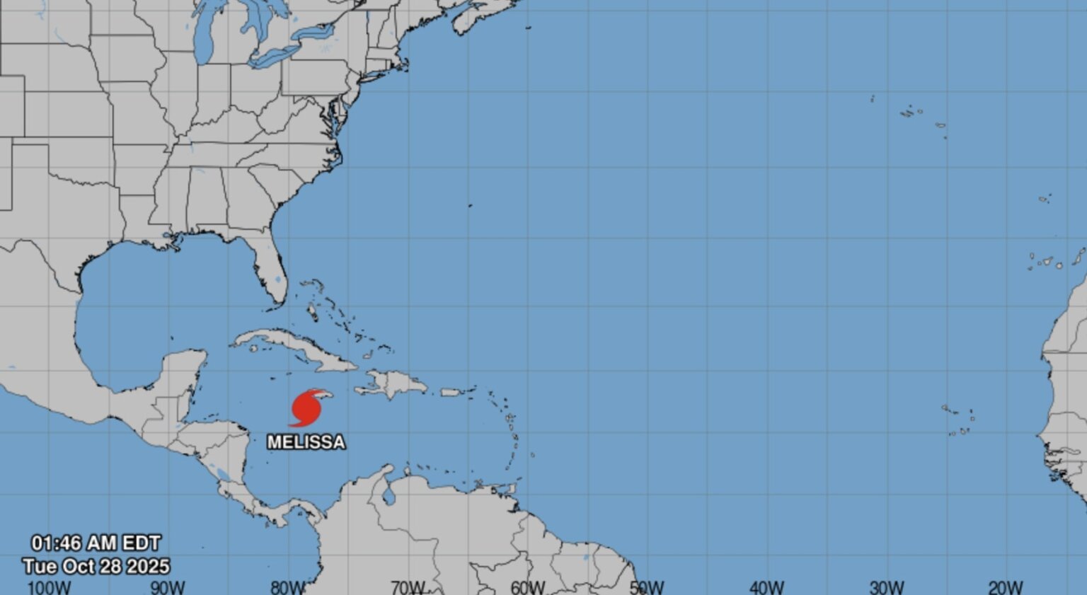 Dove si trova in questo momento l’uragano Melissa: il tracker online per seguirlo. Perché la sua “lentezza” è un problema? Screenshot 2025 10 28 alle 09.12.41